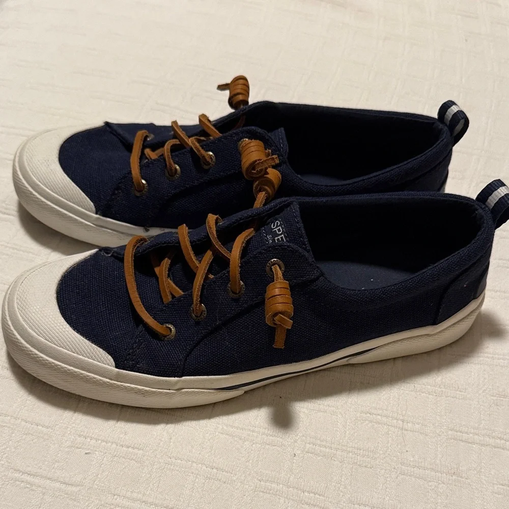 Sperry Canvas Boat Shoes Women’s 7.5 Blue Leather Laces Preppy Coastal - Picture 5 of 5